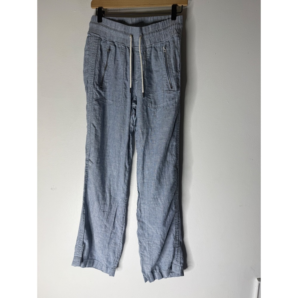 Athleta Cabo Linen Blue Wide Leg Jogger Mid- Rise Size 2